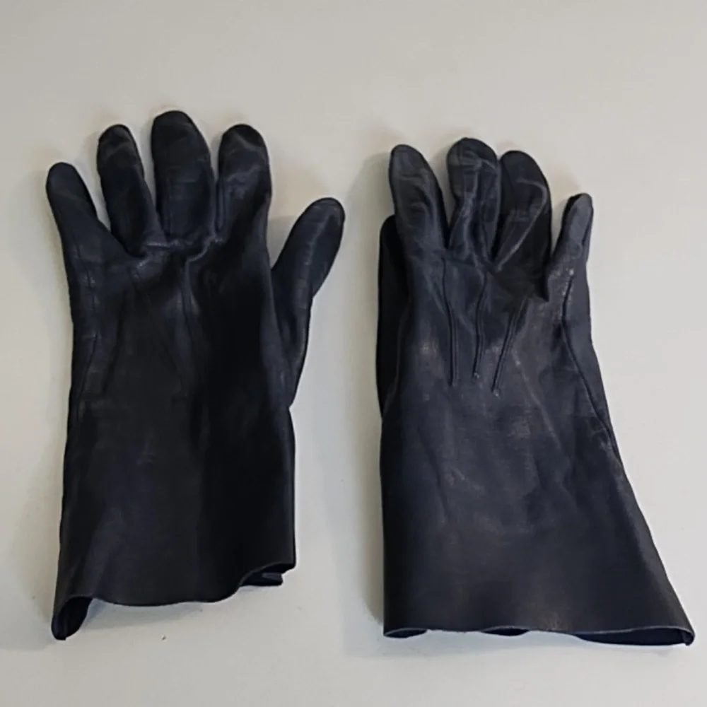 Genuine Soft Supple Thin Leather Driving Gloves Top Detail Dark Nay Blue